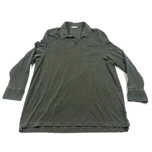 James Perse Shirt Green Sueded Jersey Rugby Polo Chest Pocket Cotton Sz 2XL Flaw